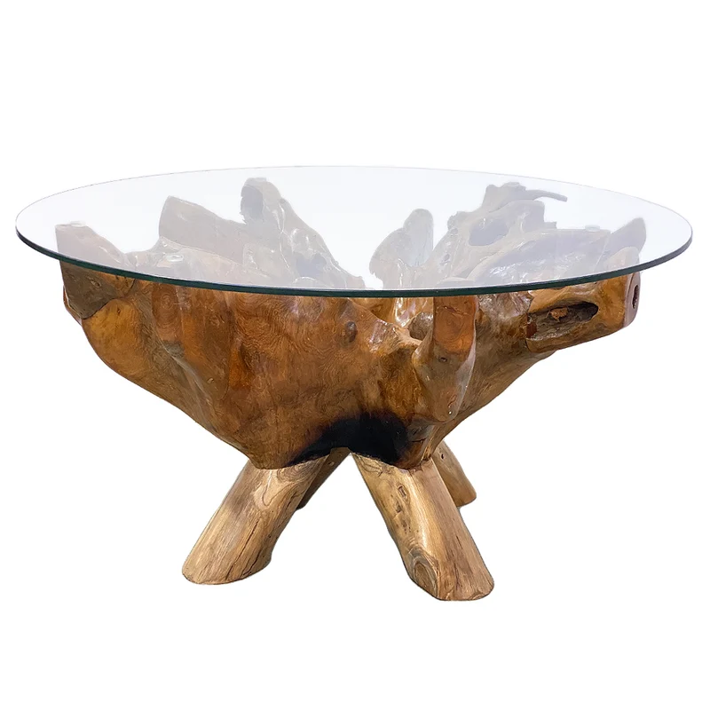 Individueller Teak Couchtisch ZONAS natural 110cm mit Glasplatte