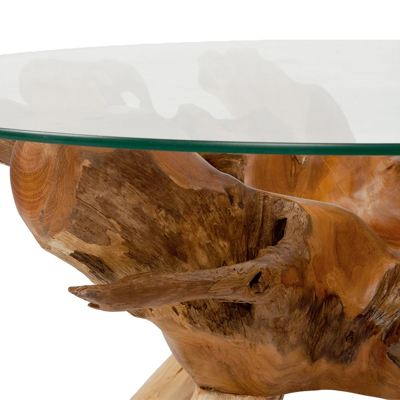 Individueller Teak Couchtisch ZONAS natural 110cm mit Glasplatte