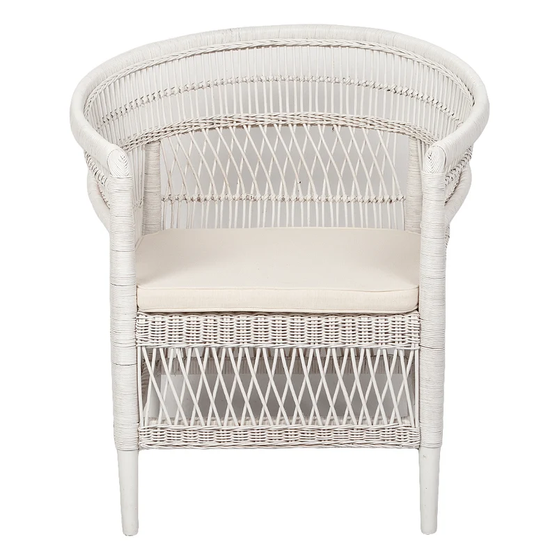Rattan-Sessel MALAWI Weiß inkl. Sitzkissen