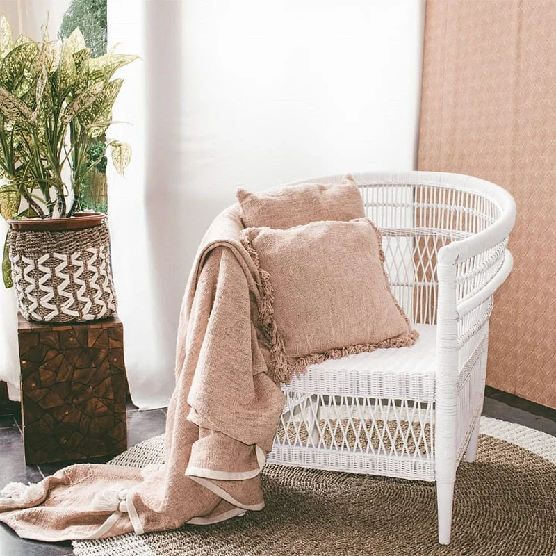 Rattan-Sessel MALAWI Weiß inkl. Sitzkissen