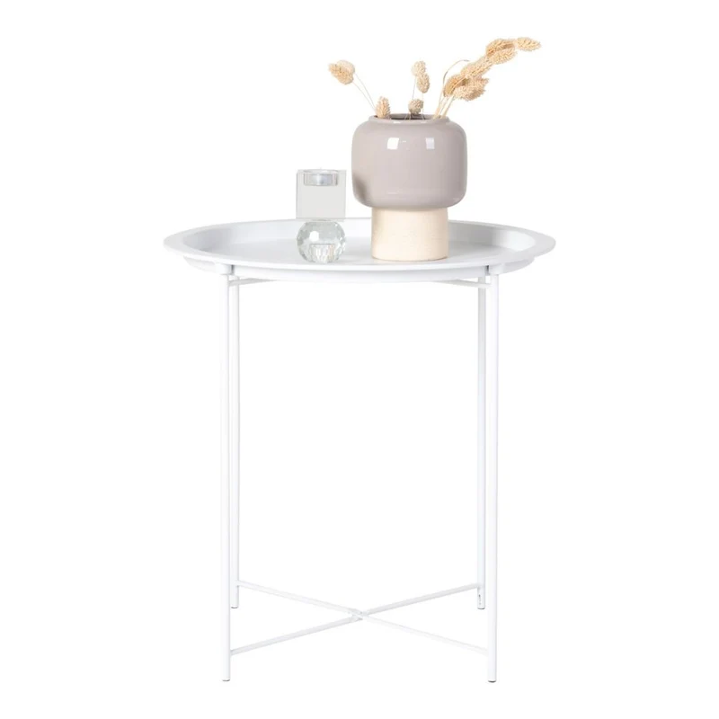 Design Beistelltisch BOSTON 48cm Tablett weiss Metall
