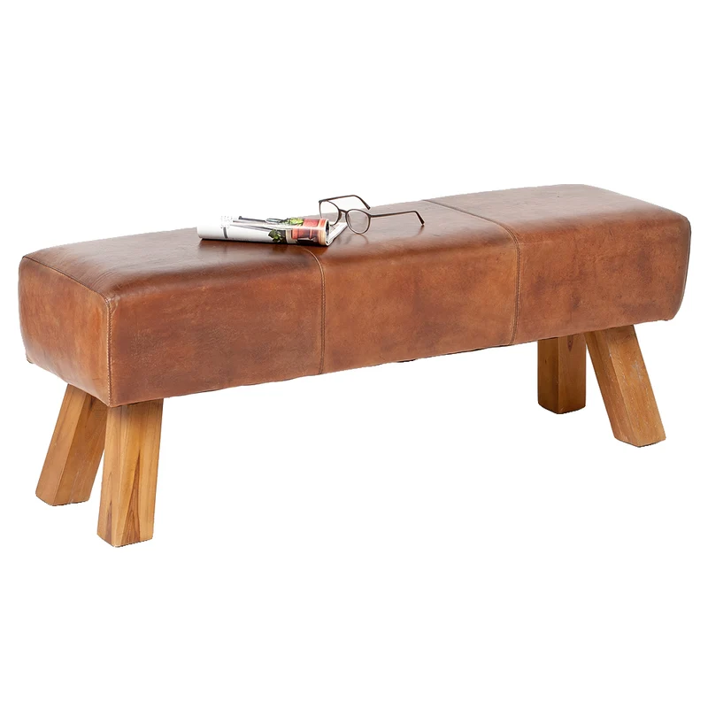 Leder Bank MAXI-L Cognac ca. L120cm Teak