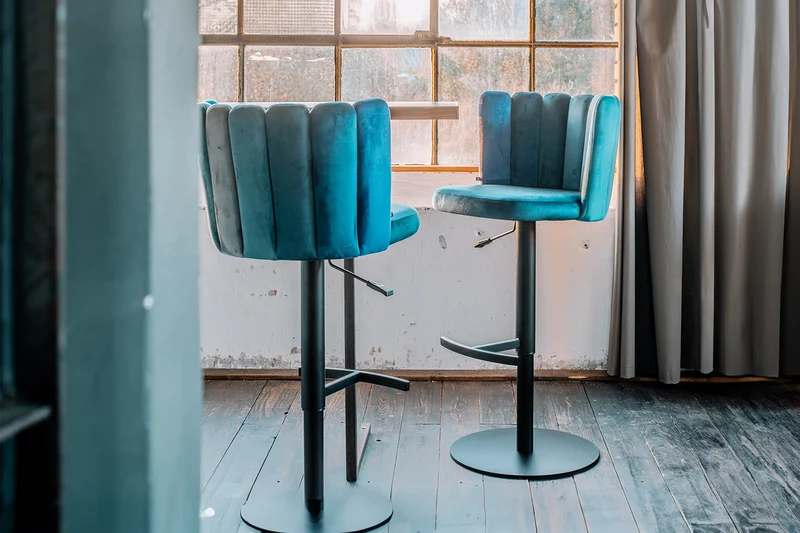 KAWOLA Barhocker JADA Drehstuhl höhenverstellbar Velvet blau