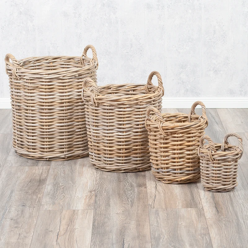 Natur Rattankorb BAKUL rund Grey 40cm Pflanzkorb Inlay Griffe