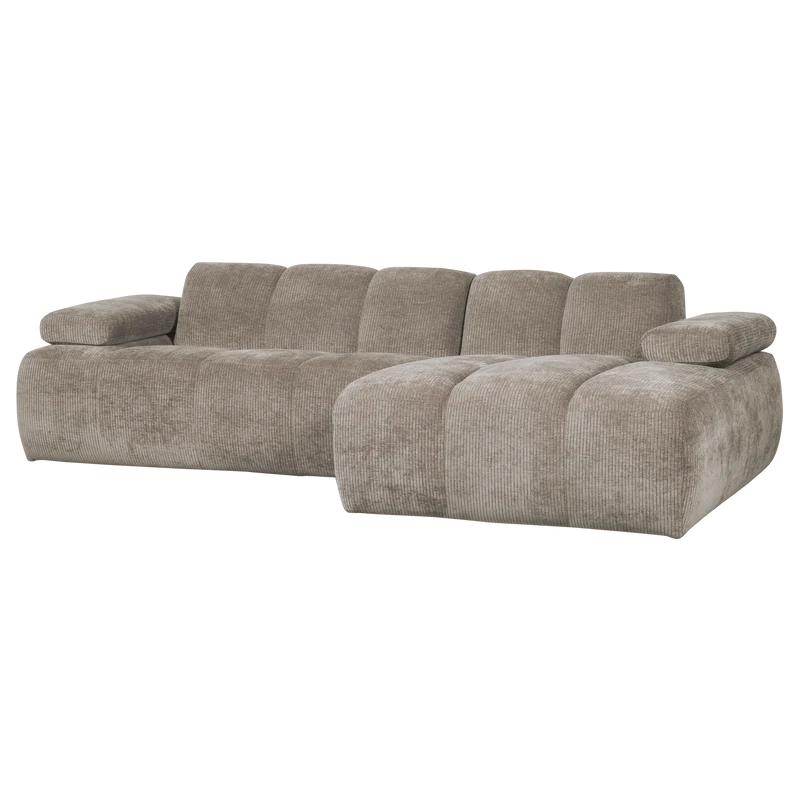 Mojo chaiselongue sofa rechts gerippter stoffdunkler sand