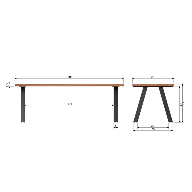 Tablo garten tisch ayous natural mit A-fusse metal