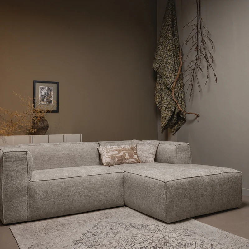 Bean chaise longue sofa rechts grobe melange travertin
