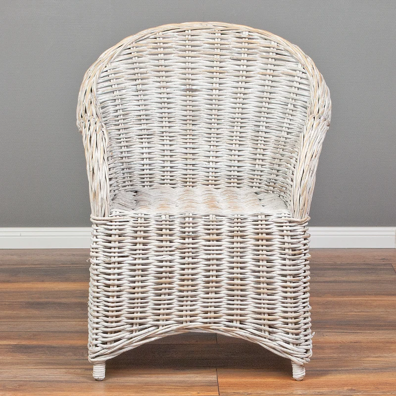 Rattan-Sessel CHARLOTTE White-Washed inkl. Sitzkissen