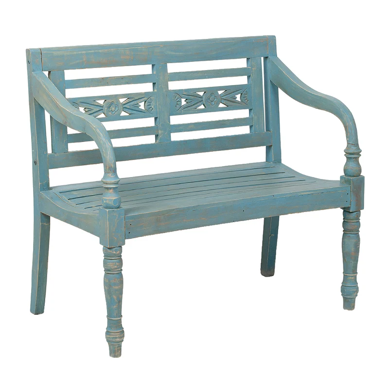 Sitzbank CHRISTOS Blue-Washed 100cm Mahagoni