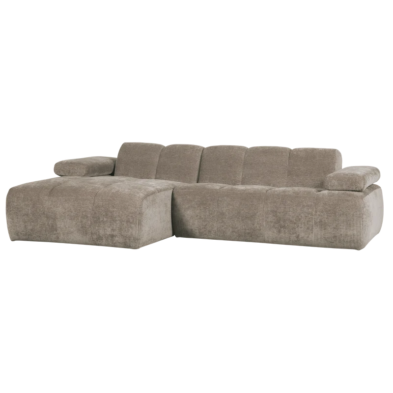 Mojo chaiselongue sofa links gerippter stoffdunkler sand