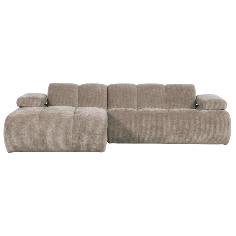 Mojo chaiselongue sofa links gerippter stoffdunkler sand