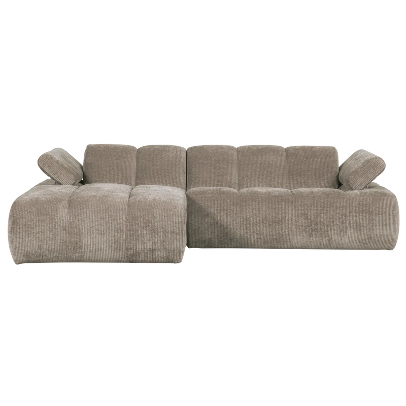 Mojo chaiselongue sofa links gerippter stoffdunkler sand
