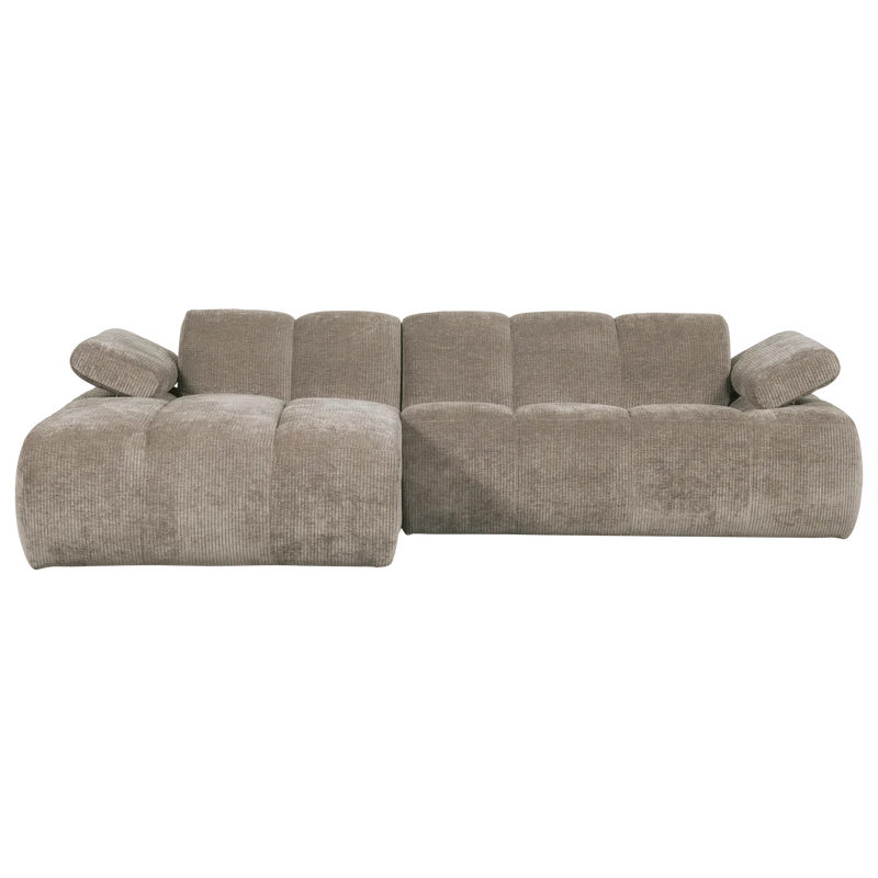 Mojo chaiselongue sofa links gerippter stoffdunkler sand