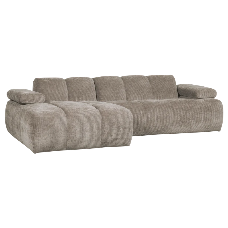 Mojo chaiselongue sofa links gerippter stoffdunkler sand