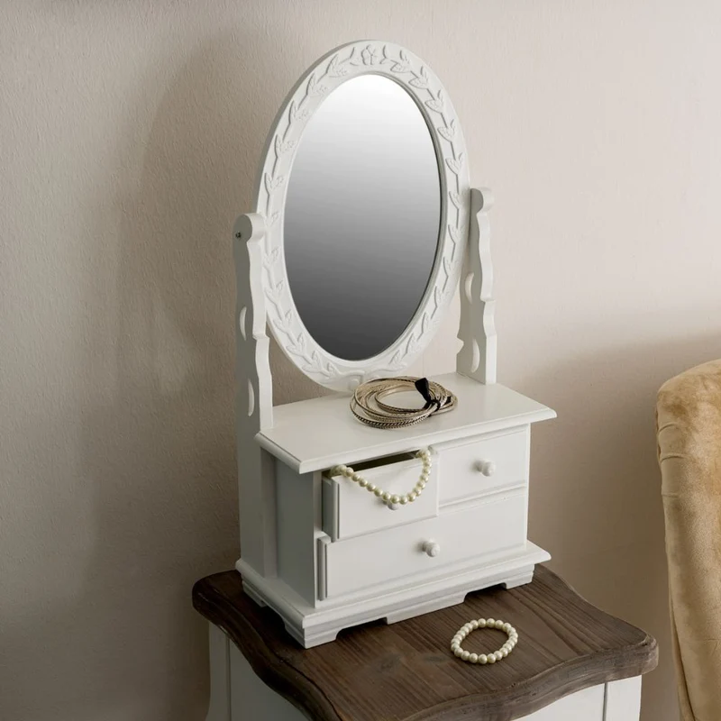 Romantische Spiegel Minikommode NANDO weiss H50cm
