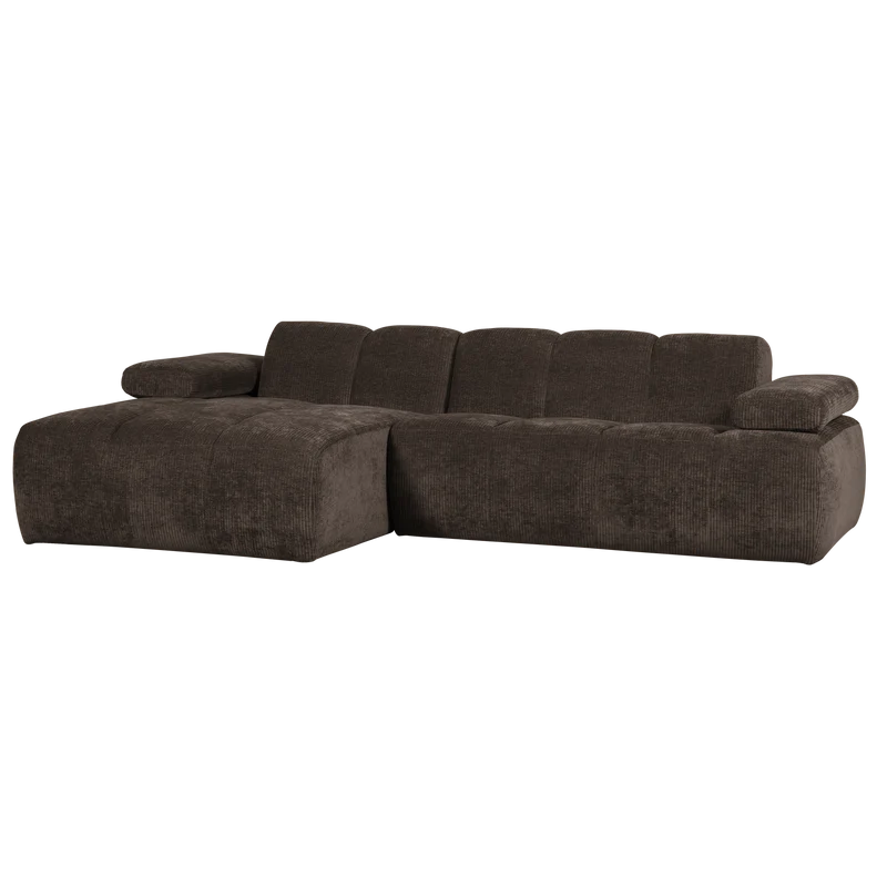 Mojo chaiselongue sofa links gerippter stoffbraun