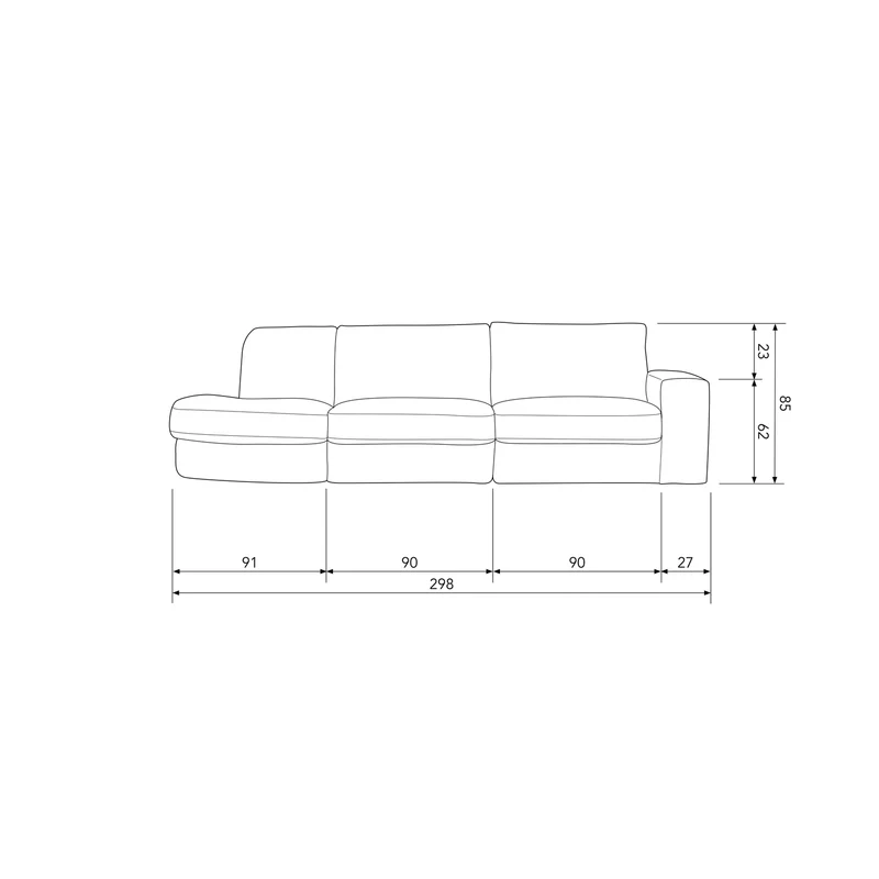 Family 2,5-sitzer sofa rundung links sand