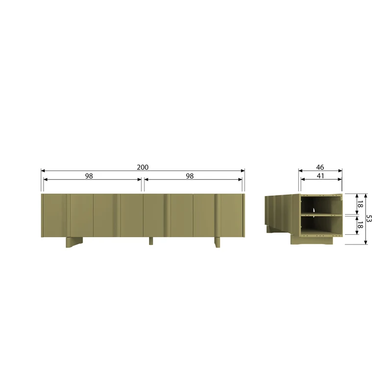 Basu tv möbel 200 cm kiefer moss