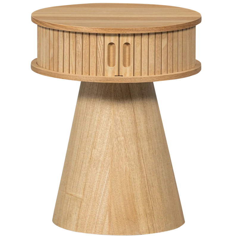 Karri nachttisch rund holz natur