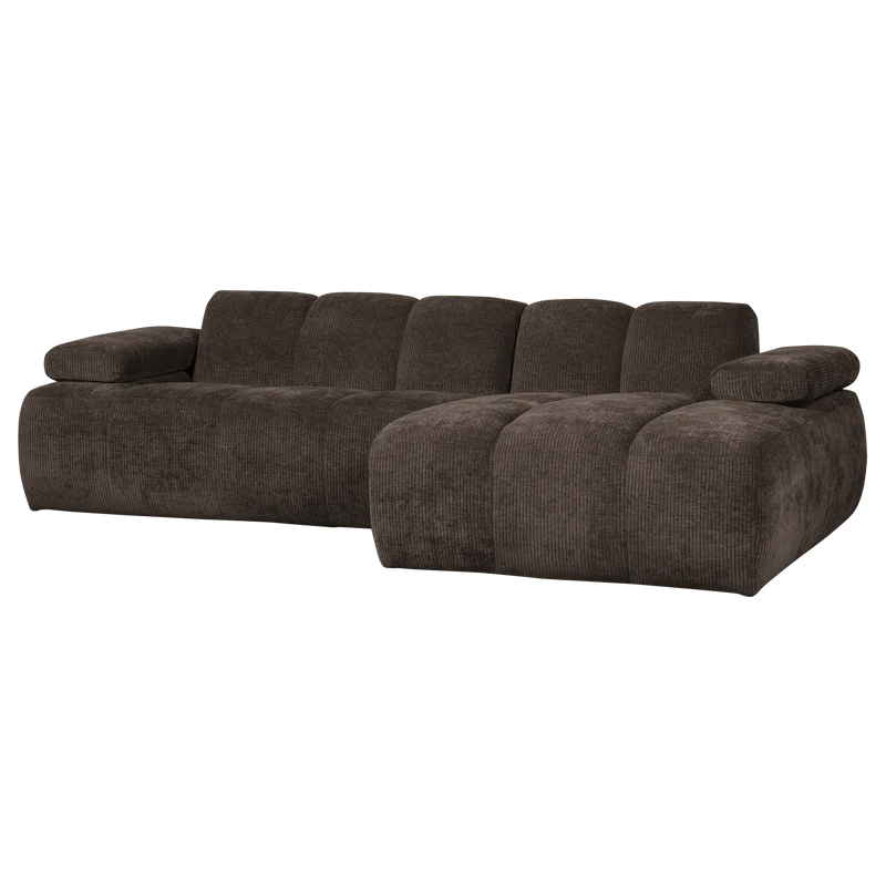 Mojo chaiselongue sofa rechts gerippter stoffbraun
