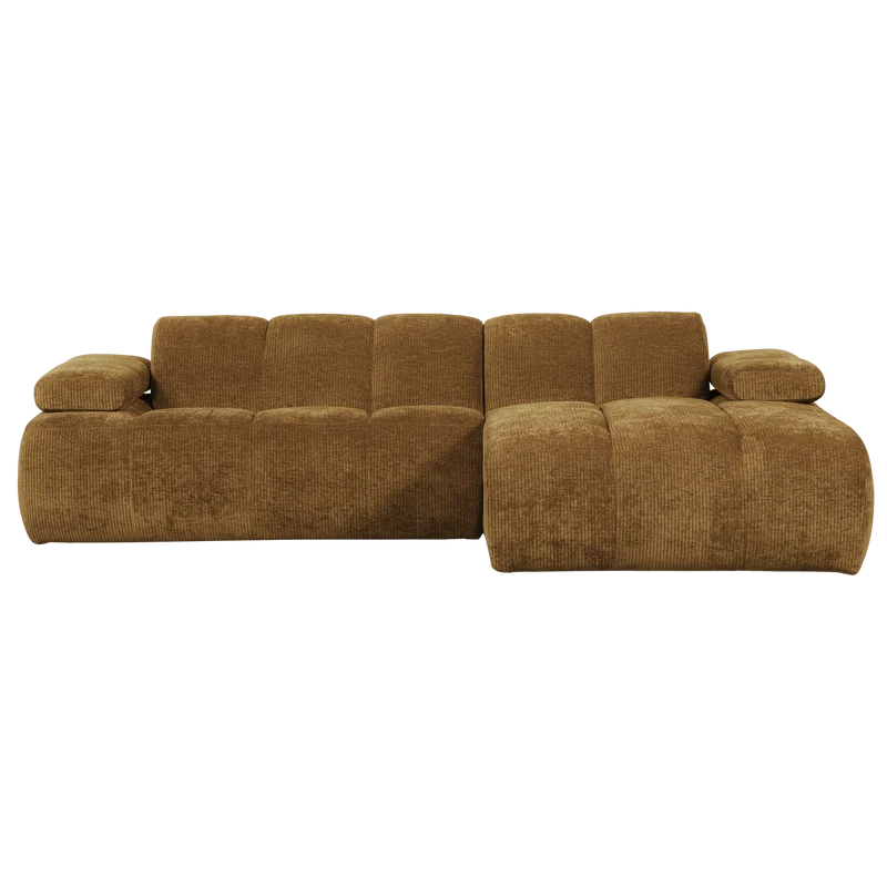 Mojo chaiselongue sofa rechts gerippter stoffhoniggelb