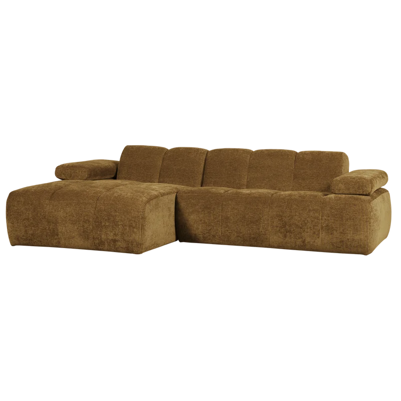 Mojo chaiselongue sofa links gerippter stoffhoniggelb