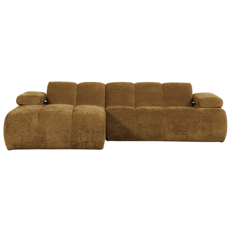 Mojo chaiselongue sofa links gerippter stoffhoniggelb