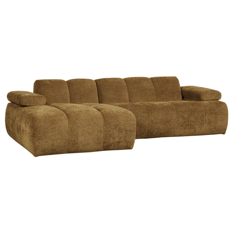 Mojo chaiselongue sofa links gerippter stoffhoniggelb