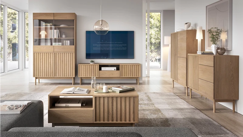 Savira Elegante Vitrine mit 2 Türen in Cremona Eiche – Modernes Premium-Design