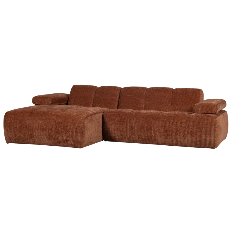 Mojo chaiselongue sofa links gerippter stoffrostbraun