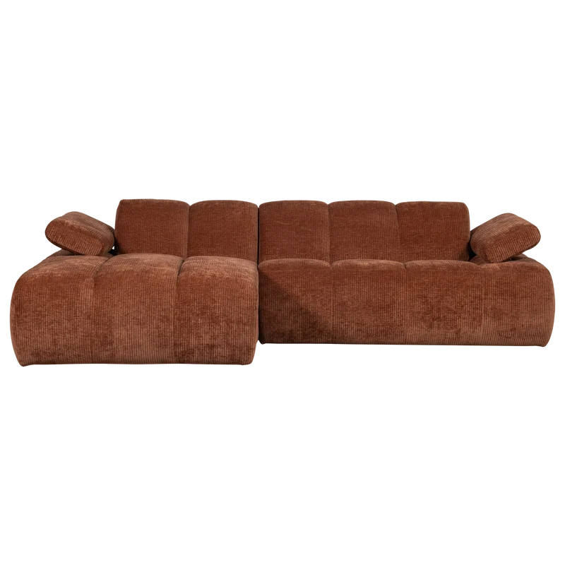 Mojo chaiselongue sofa links gerippter stoffrostbraun