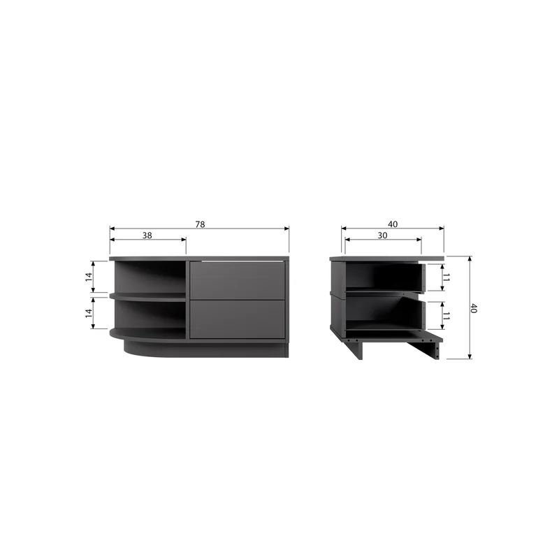 Finca tv möbel rond links 78 cm holz tiefschwarz
