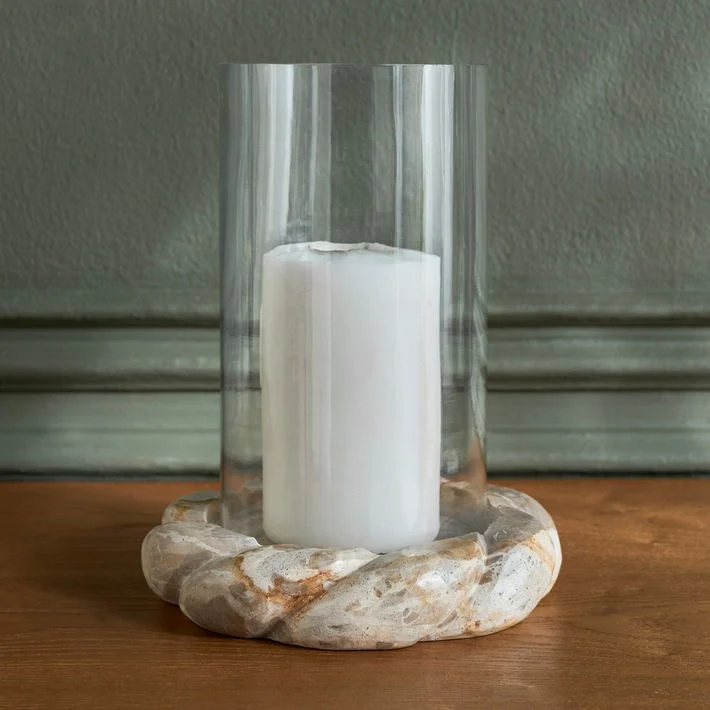 Raha Leopard Marble Hurricane Candleholder - 23 cm
