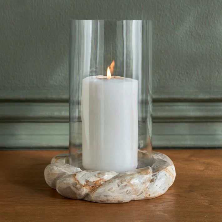 Raha Leopard Marble Hurricane Candleholder - 23 cm