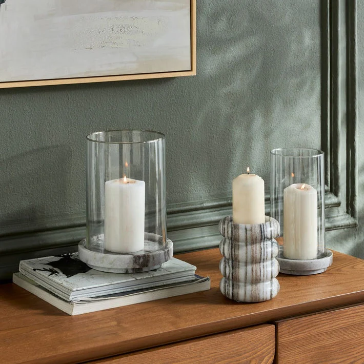 Nouf Voila Marble Hurricane Candleholder - 23 cm