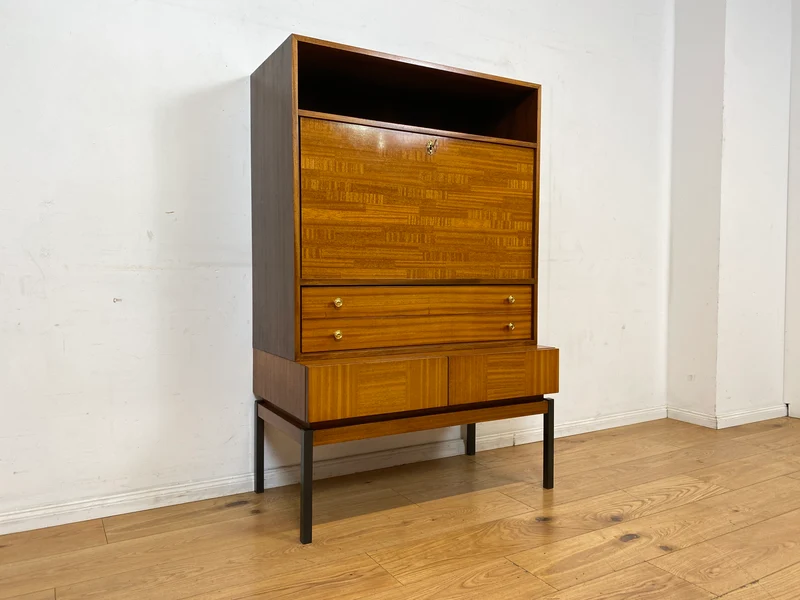 Sehr schöner aufklappbarer Mid-Century Schreibschrank I Sekretär Schreibkommode Schreibtisch Bücherschrank Regal Highboard Kommode Sideboard 60er 70er VEB Vintage I