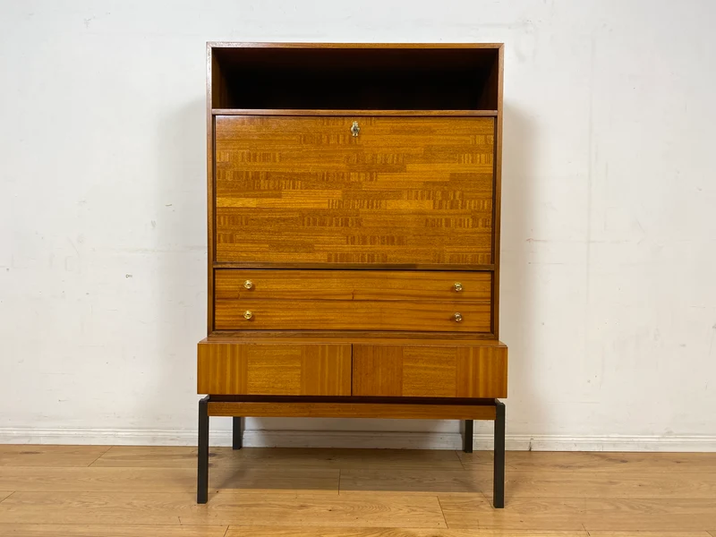 Sehr schöner aufklappbarer Mid-Century Schreibschrank I Sekretär Schreibkommode Schreibtisch Bücherschrank Regal Highboard Kommode Sideboard 60er 70er VEB Vintage I