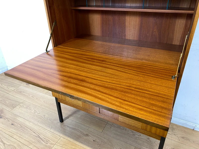 Sehr schöner aufklappbarer Mid-Century Schreibschrank I Sekretär Schreibkommode Schreibtisch Bücherschrank Regal Highboard Kommode Sideboard 60er 70er VEB Vintage I