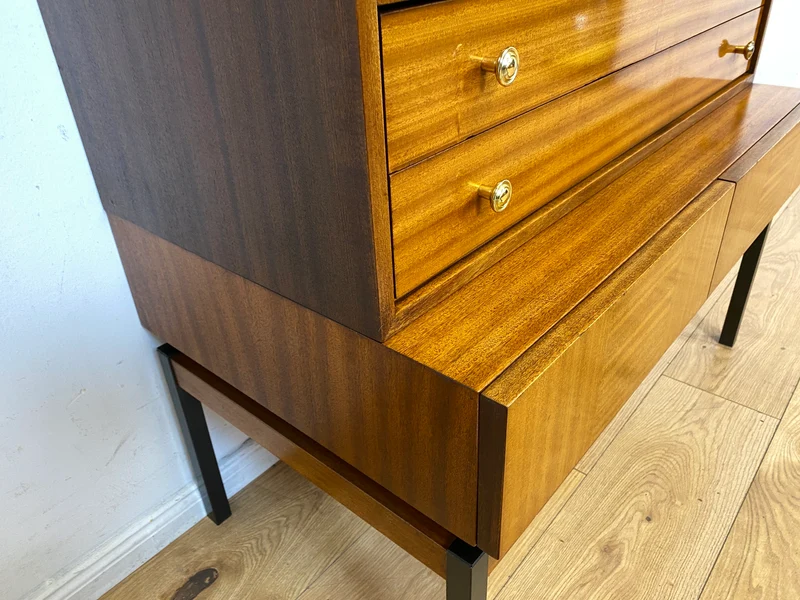 Sehr schöner aufklappbarer Mid-Century Schreibschrank I Sekretär Schreibkommode Schreibtisch Bücherschrank Regal Highboard Kommode Sideboard 60er 70er VEB Vintage I
