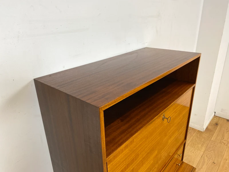 Sehr schöner aufklappbarer Mid-Century Schreibschrank I Sekretär Schreibkommode Schreibtisch Bücherschrank Regal Highboard Kommode Sideboard 60er 70er VEB Vintage I