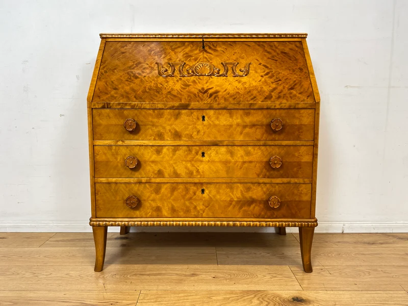 Sehr schöner handverzierter skandinavisches Mid-Century Sekretär aus vollem Holz I Schreibschrank Schreibkommode Schreibtisch Kommode Schubladenkommode Wäschekommode 60er I