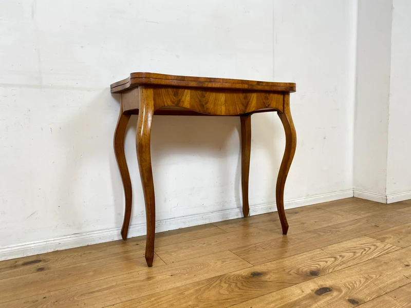 Eleganter aufklappbarer antiker Spieletisch in edlem Walnuss I Tisch Konsolentisch Konsole Esstisch Küchentisch Spieltisch Schreibtisch Jugendstil Chippendale Vintage I