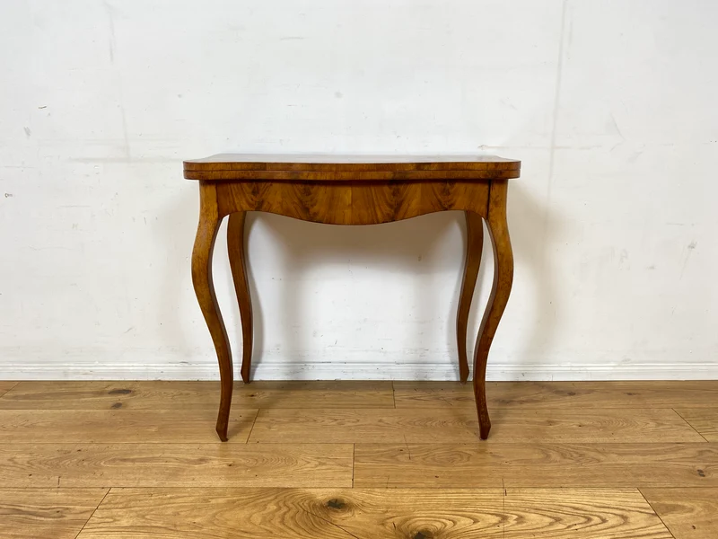 Eleganter aufklappbarer antiker Spieletisch in edlem Walnuss I Tisch Konsolentisch Konsole Esstisch Küchentisch Spieltisch Schreibtisch Jugendstil Chippendale Vintage I