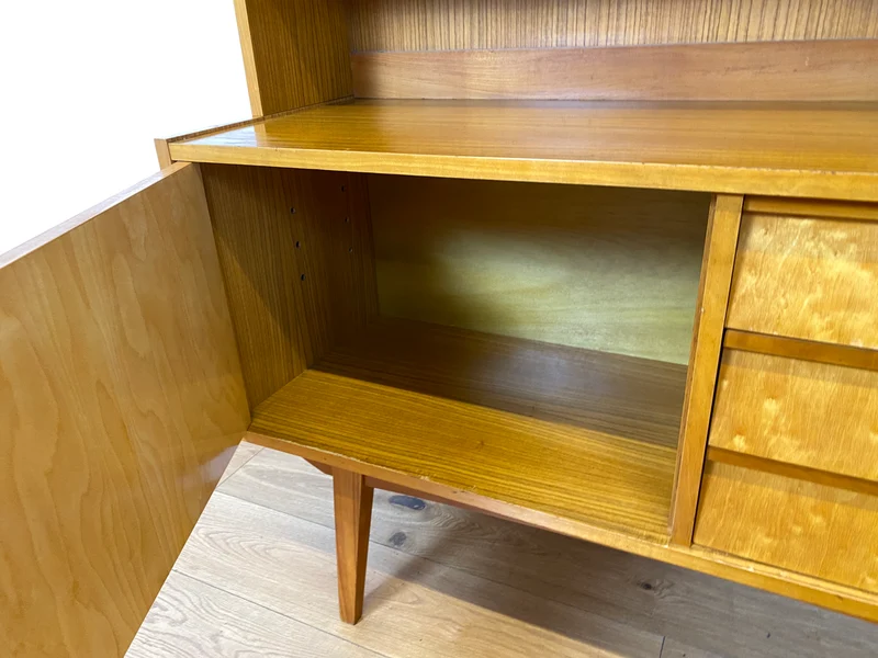 Stilvoller heller 60er Jahre Bücherschrank mit abnehmbarem Regal Oberteil & Schubladen I Bücherregal Highboard Sideboard Kommode Geschirrschrank Vintage Mid-Century 50er