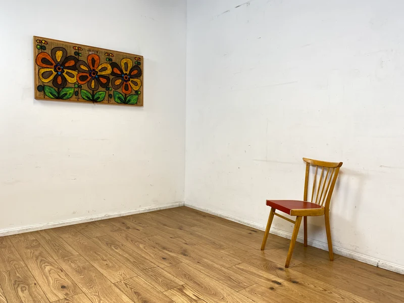 Formschöner und stabiler heller Mid-Century Sprossenstuhl aus Buchenholz mit rotem Kunstleder Sitz I Stuhl Holzstuhl Esszimmerstuhl Küchenstuhl 50er 60er Vintage I (Kopie)