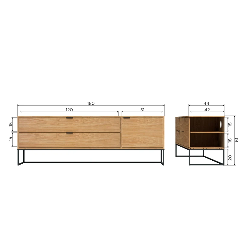 Silas tv möbel 180 cm eiche dekor