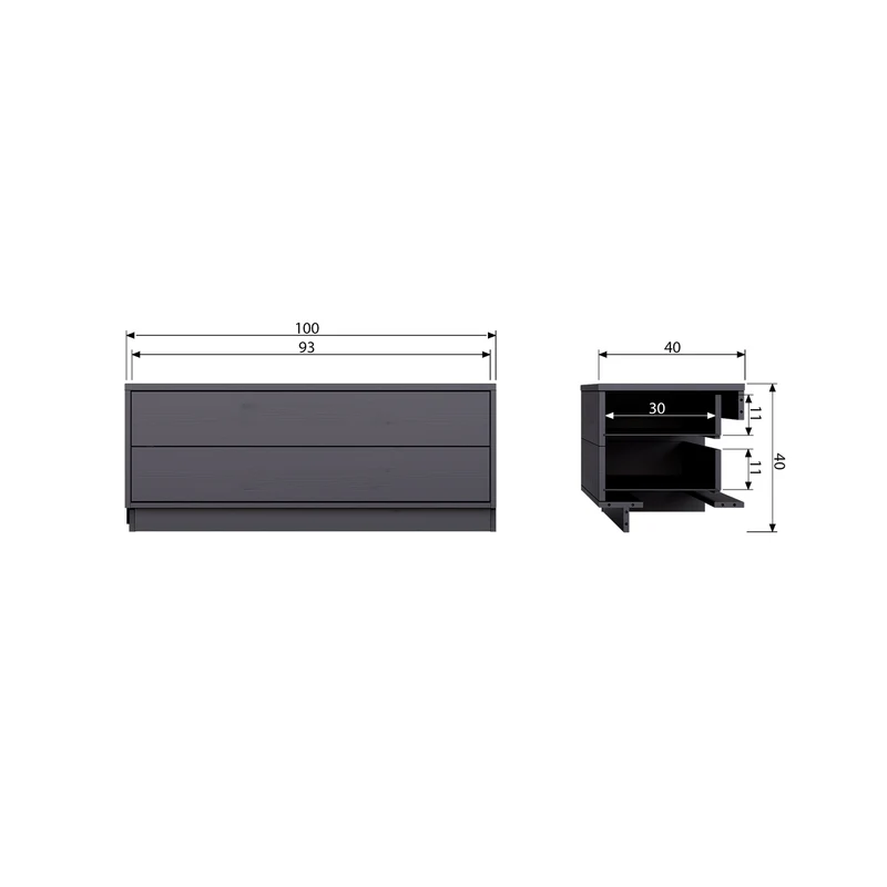 Finca tv möbel 100 cm holz tiefschwarz