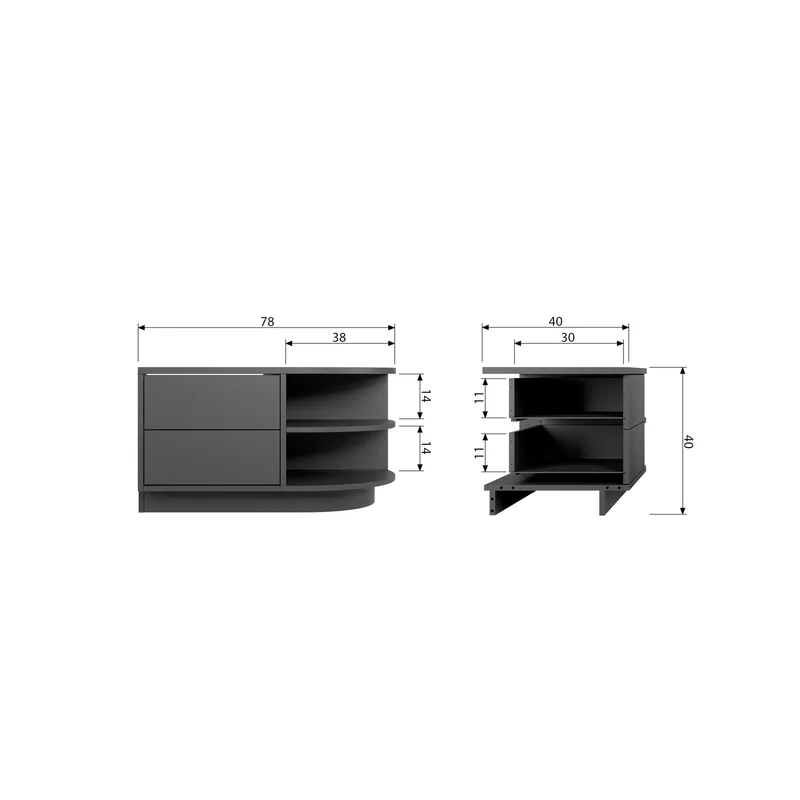 Finca tv möbel rond rechts 78 cm holz tiefschwarz