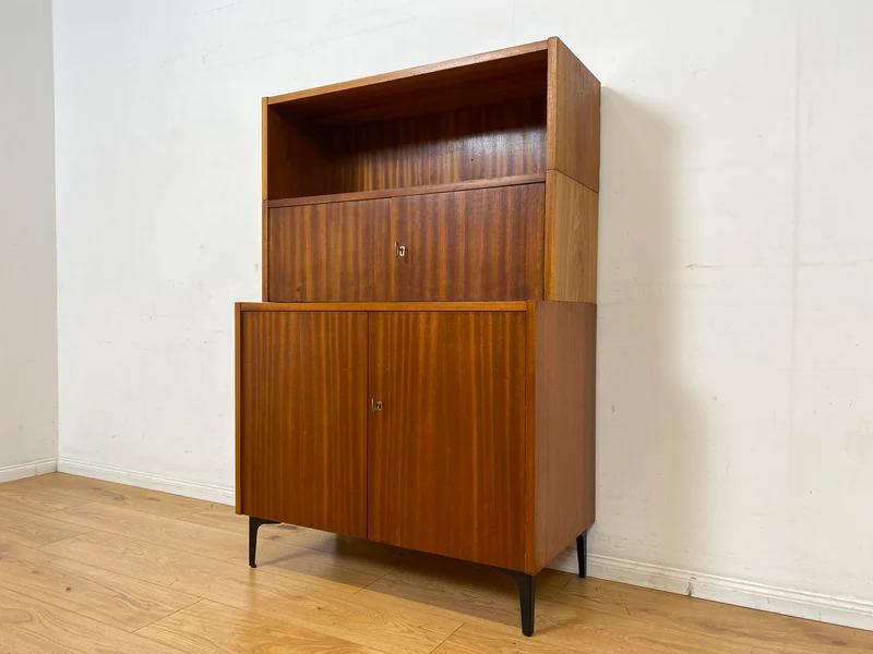 WMK I Schönes und geräumiges modulares Mid-Century Highboard auf neuen Metallfüßen mit Regal Fach I Schrank Bücherschrank Kommode Sideboard Wäschekommode Vintage Retro 60er I