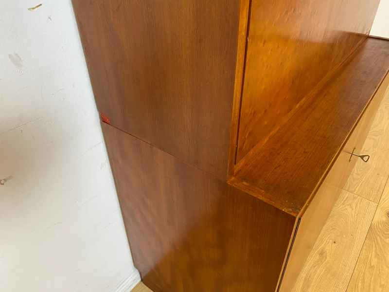 Stilvoller Mid-Century Schreibschrank mit großer Schreibklappe und Regal I Sekretär Schreibkommode Schreibtisch Bücherschrank Bücherregal Highboard Regalwand Vintage 60er I